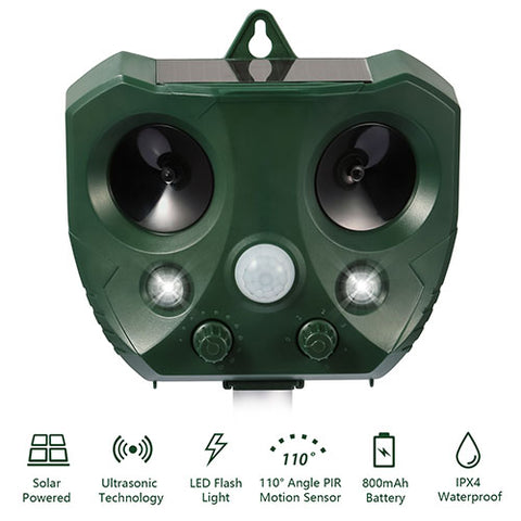 Solar Ultrasonic Animal Repeller - Solar Powered Motion Activated Repellent by iMountek