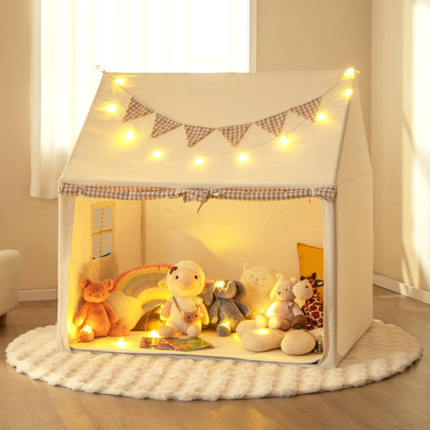 Large Play Tent - Kids Play Tent with Padded Mat and 2 Breathable Windows, Beige