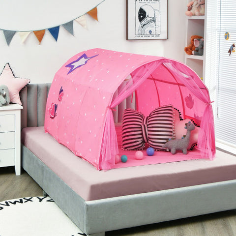 Portable Play Tent - Kids Galaxy Starry Sky Dream Tent with Double Net Curtain, Pink