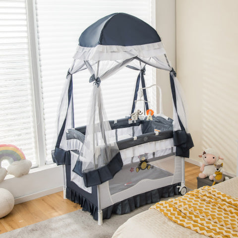 Bassinet with Changing Table - Convertible with Removable Changing Table and Detachable Mesh Net, Grey