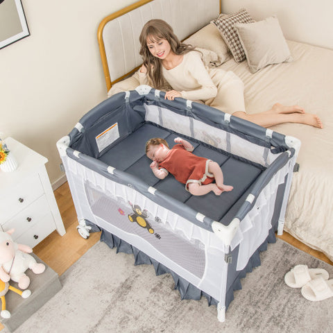 Bassinet with Changing Table - Convertible with Removable Changing Table and Detachable Mesh Net, Grey