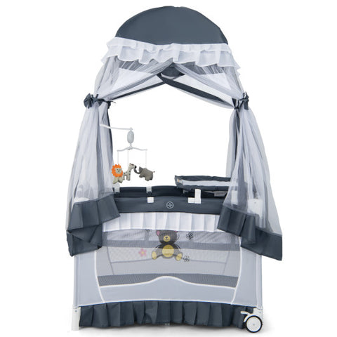 Bassinet with Changing Table - Convertible with Removable Changing Table and Detachable Mesh Net, Grey