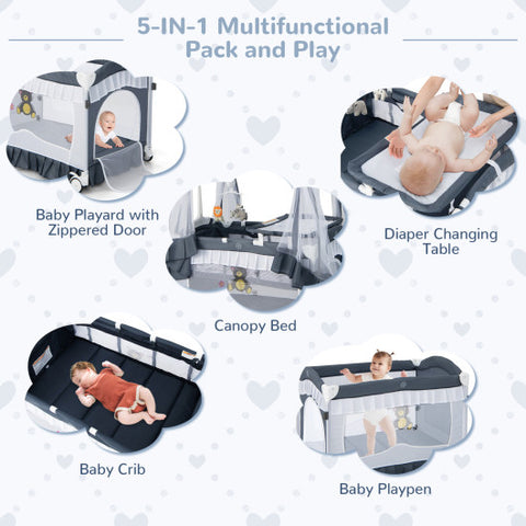 Bassinet with Changing Table - Convertible with Removable Changing Table and Detachable Mesh Net, Grey
