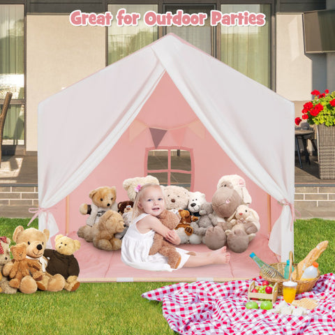 Kids Play Tent - Play Tent with Washable Cotton Mat and Flag Banner, Pink