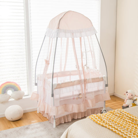 Bassinet with Changing Table - Convertible with Removable Changing Table and Detachable Mesh Net, Pink