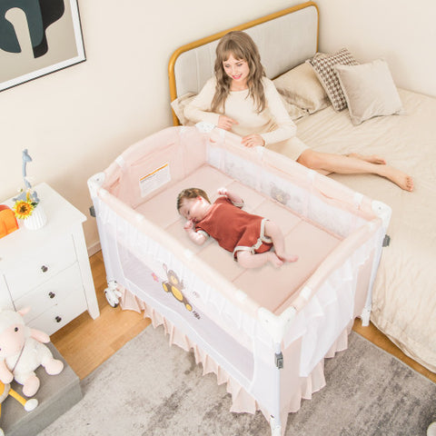 Bassinet with Changing Table - Convertible with Removable Changing Table and Detachable Mesh Net, Pink