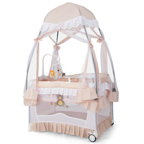 Bassinet with Changing Table - Convertible with Removable Changing Table and Detachable Mesh Net, Pink