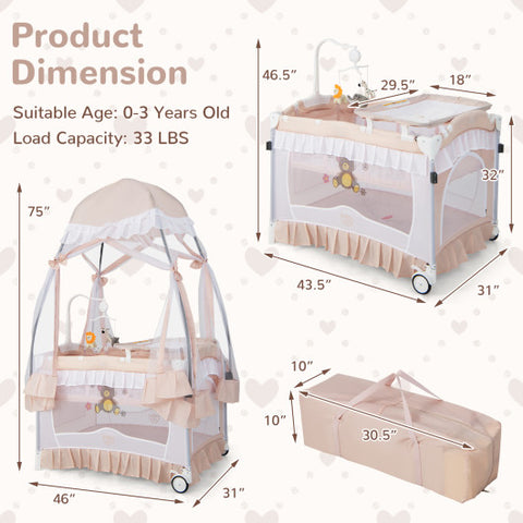 Bassinet with Changing Table - Convertible with Removable Changing Table and Detachable Mesh Net, Pink