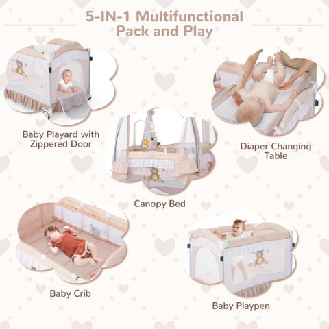 Bassinet with Changing Table - Convertible with Removable Changing Table and Detachable Mesh Net, Pink