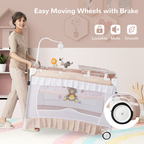 Bassinet with Changing Table - Convertible with Removable Changing Table and Detachable Mesh Net, Pink