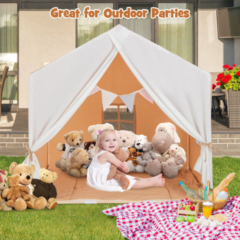 Kids Play Tent - Play Tent with Washable Cotton Mat and Flag Banner, Orange