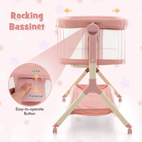 Height Adjustable Bassinet - Bedside Sleeper with Storage Bag, Soft Mattress, and Mesh Cover for Baby, Pink