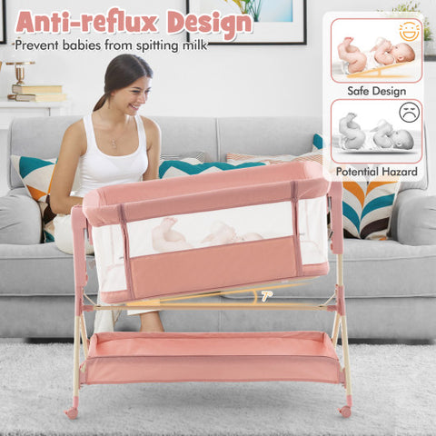 Height Adjustable Bassinet - Bedside Sleeper with Storage Bag, Soft Mattress, and Mesh Cover for Baby, Pink