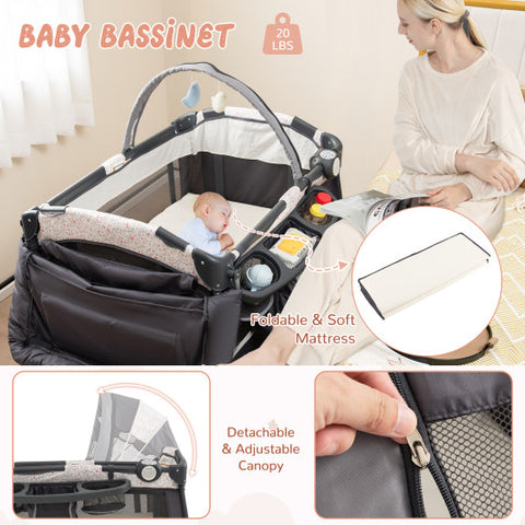 4 in 1 Pack and Play - Portable Baby Nursery Center with Bassinet, Heart Pink