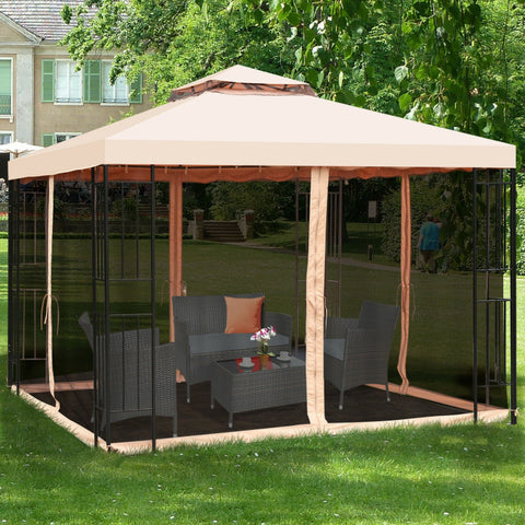 10 X 10 Feet 2-Tier Vented Metal Canopy with Mosquito Netting