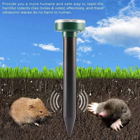 Ultrasonic Gopher Repellent - Solar Powered Animal Repeller Stakes for Outdoor Use