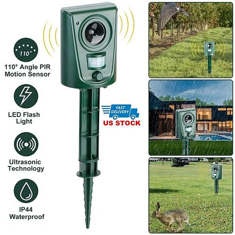 Ultrasonic Animal Repeller Waterproof - Motion Sensor and LED Flashing Lights by Lakeforest