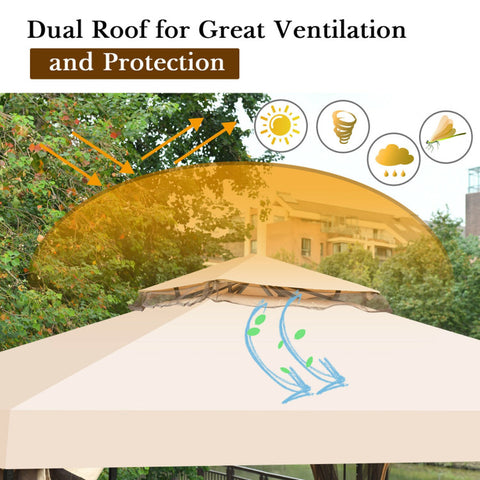 10 X 10 Feet 2-Tier Vented Metal Canopy with Mosquito Netting