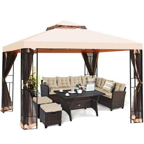 10 X 10 Feet 2-Tier Vented Metal Canopy with Mosquito Netting