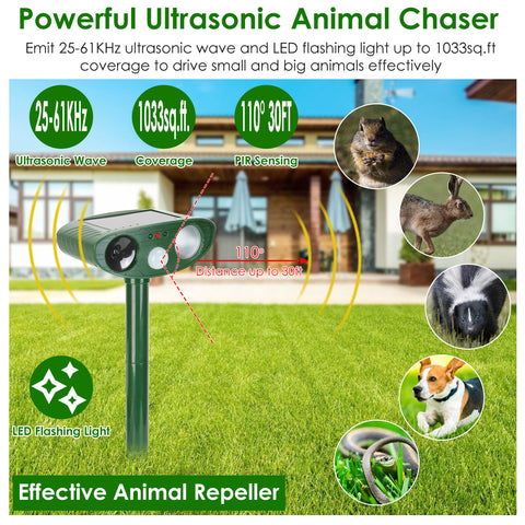 Solar Ultrasonic Animal Repeller PIR Sensor with Flashing Light