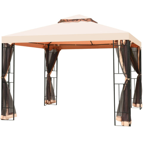 10 X 10 Feet 2-Tier Vented Metal Canopy with Mosquito Netting