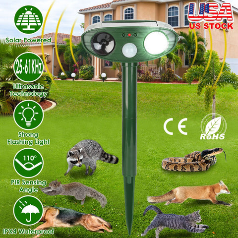 Solar Ultrasonic Animal Repeller PIR Sensor with Flashing Light