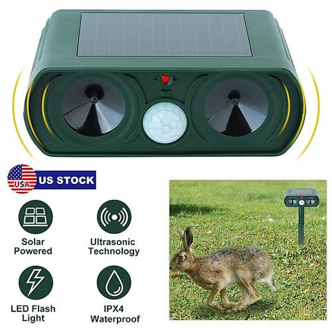 Solar Powered Motion Activated Animal Repeller - Ultrasonic Waterproof Repellent for Outdoor Use