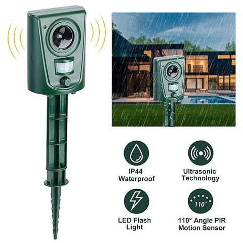 Ultrasonic Animal Repeller Waterproof - Motion Sensor and LED Flashing Lights by Lakeforest
