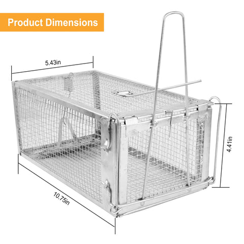 2 Pack Rat Trap Cage Humane Live Rodent Trap Cage Galvanized Iron Mice Mouse Control Bait Catch with Detachable U Shaped Rod