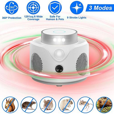 Ultrasonic Mice Repellent - 360 Degree Indoor Rodent Repeller with 3 Modes and Strobe Lights by iMountek