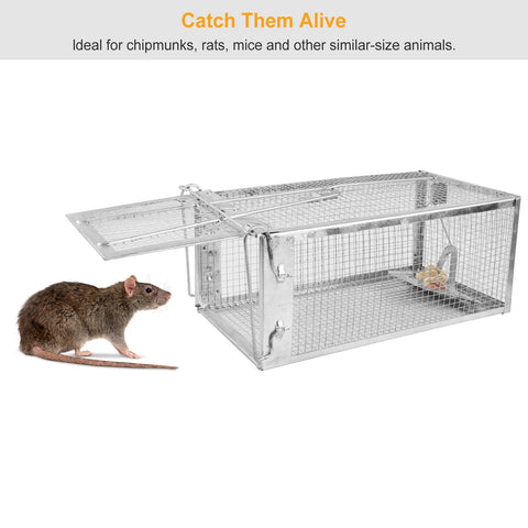 2 Pack Rat Trap Cage Humane Live Rodent Trap Cage Galvanized Iron Mice Mouse Control Bait Catch with Detachable U Shaped Rod
