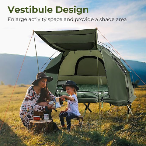 Foldable Camping Tent - 5-in-1 2-Person Outdoor Tent Cot with Air Mattress and Sleeping Bag