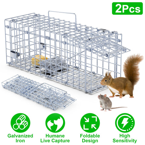 Rodent Rat Mouse Trap Cage 2Pcs Foldable Humane