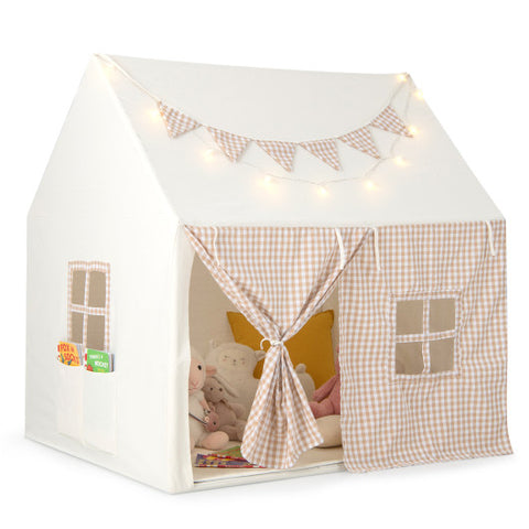 Large Play Tent - Kids Play Tent with Padded Mat and 2 Breathable Windows, Beige