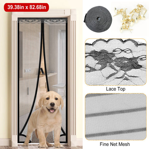 Magnetic Mesh Curtain Hands-free Fly Mesh Door Curtain 39x82” Self-adhesive Door Screen Anti Mosquito Bugs