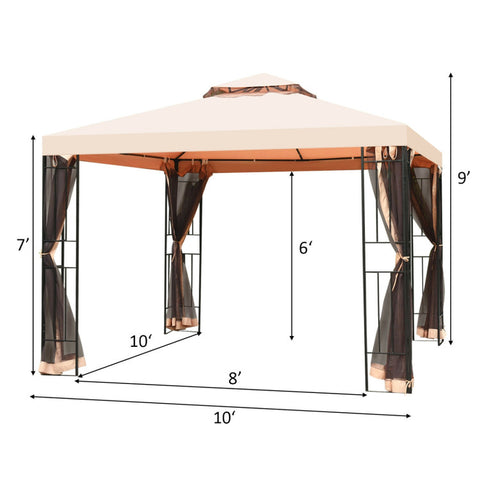 10 X 10 Feet 2-Tier Vented Metal Canopy with Mosquito Netting
