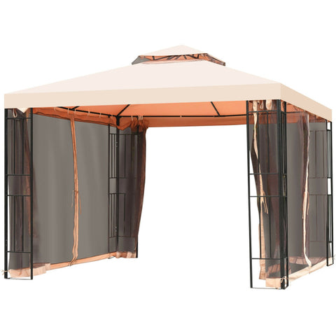 10 X 10 Feet 2-Tier Vented Metal Canopy with Mosquito Netting