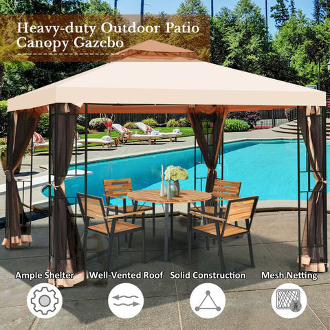 10 X 10 Feet 2-Tier Vented Metal Canopy with Mosquito Netting