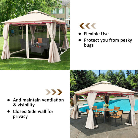 10 X 10 Feet 2-Tier Vented Metal Canopy with Mosquito Netting