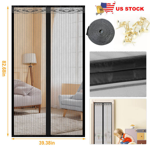 Magnetic Mesh Curtain Hands-free Fly Mesh Door Curtain 39x82” Self-adhesive Door Screen Anti Mosquito Bugs
