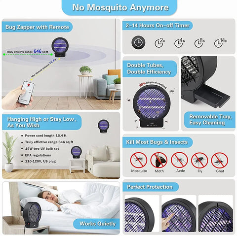 Electric Fly Bug Zapper - Mosquito Insect Killer with LED Light & Remote Control