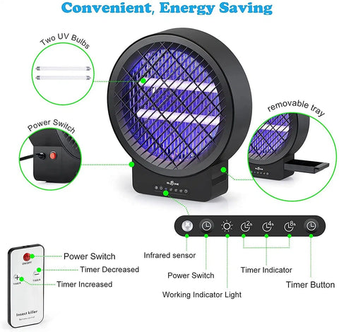 Electric Fly Bug Zapper - Mosquito Insect Killer with LED Light & Remote Control
