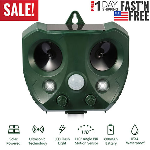 Solar Ultrasonic Animal Repeller - Solar Powered Motion Activated Repellent by iMountek