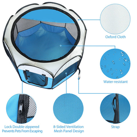 Portable Foldable Pet Tent Exercise Pen Kennel Removable Zipper Top and Bottom Water Resistant Indoor Outdoor Use For Dogs Cats Other Pets