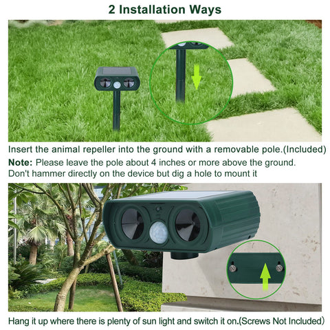 Solarek Ultrasonic Animal Repeller – Solar Powered IPX4 Waterproof