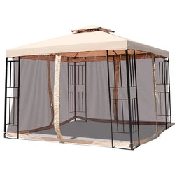 Metal Canopy Gazebo - 10x10 ft 2-Tier Vented Gazebo with Mosquito Netting