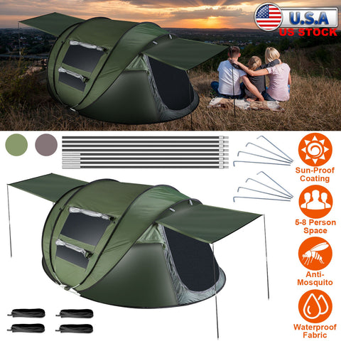 LakeForest 5-8 Person Pop Up Tent – 4 Poles Waterproof (Khaki)