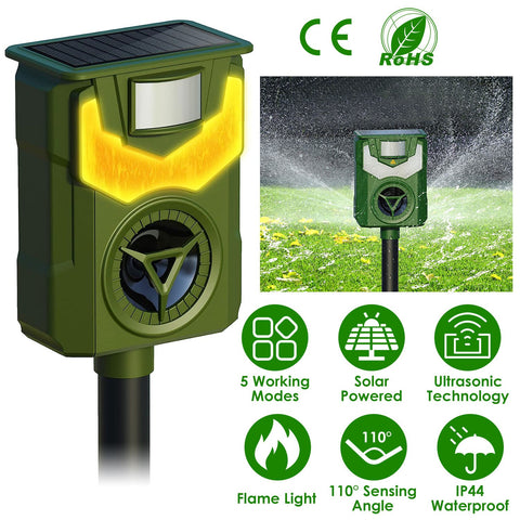 LakeForest Solar Animal Repeller with Flame Light – USB & PIR Sensor