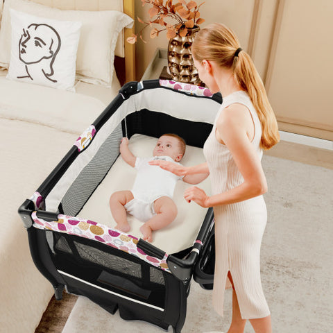 4 in 1 Pack and Play - Portable Baby Nursery Center with Bassinet, Purple