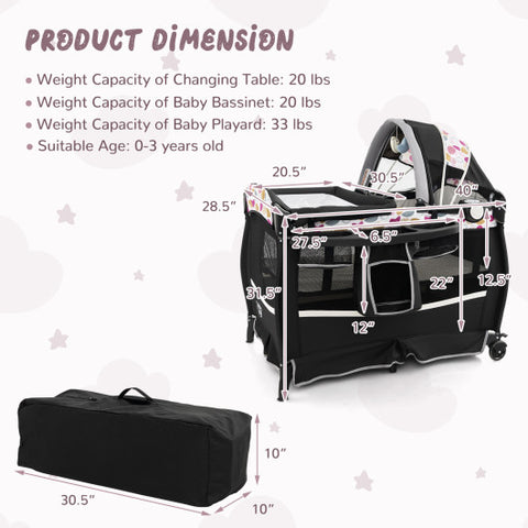 4 in 1 Pack and Play - Portable Baby Nursery Center with Bassinet, Purple